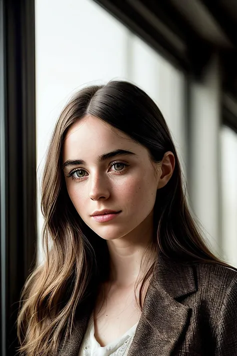 beautiful woman (S4r4hD3sj4rd1ns-400:.99), beautiful hair, ((portrait)), (closeup:1.2), ((from the waist up)), (( A stylish, modern book caf, filled with a variety of books and a cozy, inviting atmosphere :1.2)) , natural skin texture, (( Dress with a belted blazer :1.2)), 24mm, 4k textures, soft cinematic light, adobe lightroom, photolab, hdr, intricate, elegant, highly detailed, sharp focus, ((((cinematic look)))), soothing tones, insane details, intricate details, hyperdetailed, low contrast, soft cinematic light, exposure blend, hdr, faded, now, ("I've got a bad feeling about this.":1.1)