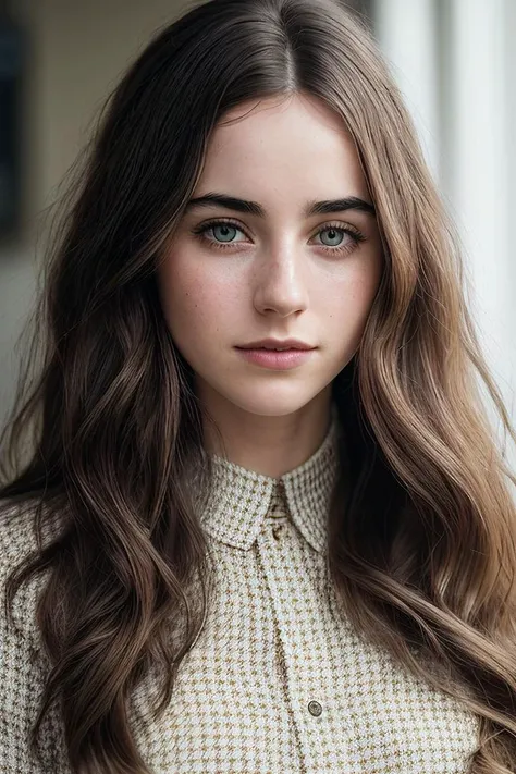 beautiful woman (S4r4hD3sj4rd1ns-400:.99), beautiful hair, ((portrait)), (closeup:1.2), ((from the waist up)), (( A sustainable fashion showroom, featuring eco-friendly and ethically sourced clothing and accessories :1.2)) , natural skin texture, (( Blouse and high-waisted houndstooth trousers :1.2)), 24mm, 4k textures, soft cinematic light, adobe lightroom, photolab, hdr, intricate, elegant, highly detailed, sharp focus, ((((cinematic look)))), soothing tones, insane details, intricate details, hyperdetailed, low contrast, soft cinematic light, exposure blend, hdr, faded, now, ("I've got a bad feeling about this.":1.1)