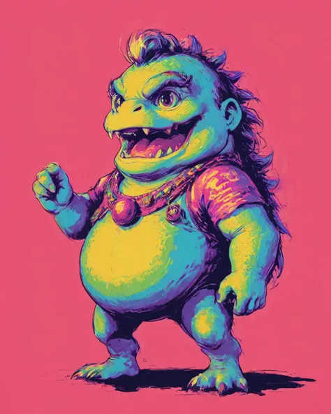 ((Montgomery Gator)) ((Five Nights at Freddy's: Security Breach)) is an alligator with a punk rock aesthetic. sharp teeth, black claws, a red crest, and green, scale-textured pants. His body is mostly green, with spots on his arms and cheeks and a light yellow color on his belly and lower jaw.