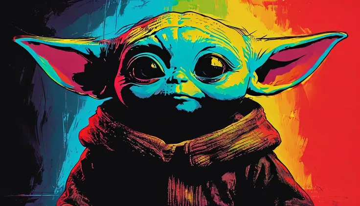 impactful color paint of portrait of Baby Yoda <lora:Bold_Pop:1>, highly detailed, vibrant colors , 8k, sharp, professional, clear, high contrast, high saturated, , vivid deep blacks, crystal clear