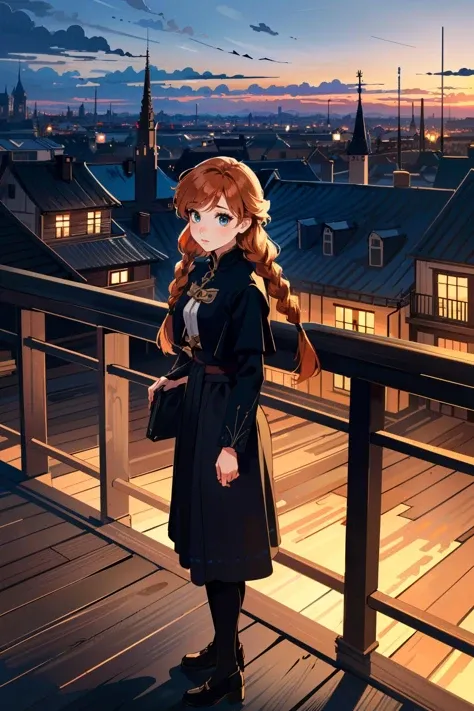 ((ultra detailed, masterpiece, absurdres))
<lora:DisneyAnna:0.9>
DisneyAnna, 1girl, orange hair, twin braids, overlooking the city from a rooftop bar at night, chic outfit, standing