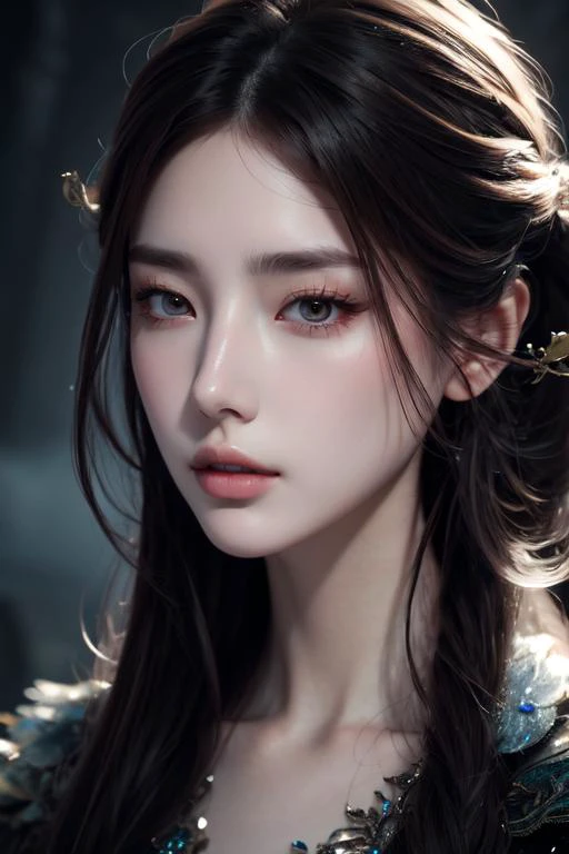 (otherworldly), highly insanely detailed, masterpiece, top quality, best quality, highres, 4k, 8k, RAW photo, (very aesthetic, beautiful and aesthetic), 1girl, solo, <lora:yufeng1939-skin-face-tweak:0.5>, close-up, face close up, (fantasy world)âââ