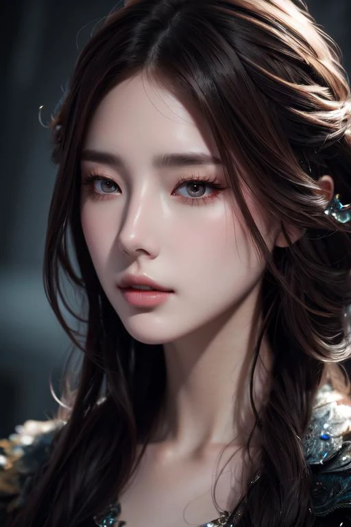 (otherworldly), highly insanely detailed, masterpiece, top quality, best quality, highres, 4k, 8k, RAW photo, (very aesthetic, beautiful and aesthetic), 1girl, solo, <lora:yufeng1939-skin-face-tweak:0.7>, close-up, face close up, (fantasy world)âââ
