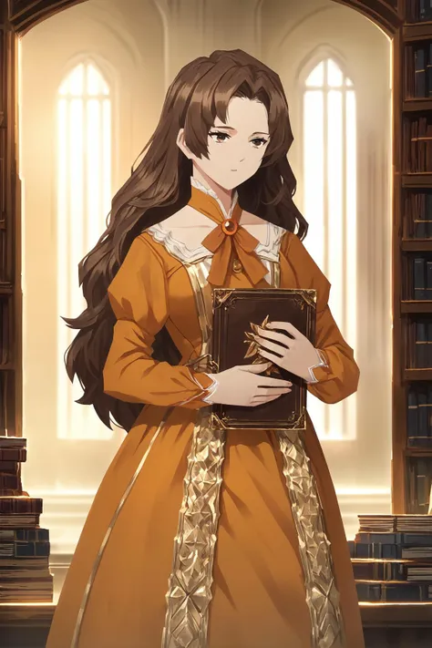 score_9,
score_9, 
<lora:library_of_ruina_v1_lite:1>, 
1girl, solo, 
holding books, 
indoors, bookshelf, 
brown hair, long hair, brown eyes, 
bubble dress, orange dress, 
cowboy shot, 
high resolution, Masterpiece, detailed,
high resolution, Masterpiece, detailed