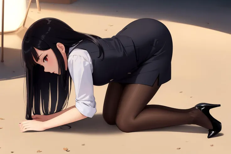 ((((ultra illustrated style:1.0)))),best quality,best animated,masterpiece,ray tracing, global illumination,orz, 1girl, solo,all fours,full body,outdoors, pantyhose, skirt, pencil skirt, black hair, high heels, formal, office lady, suit, long hair, vest
<lora:orz-000008:0.5>