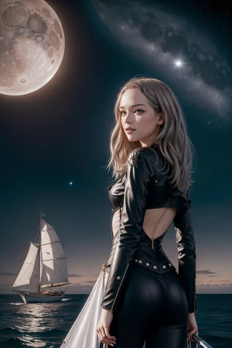 ZM_danielle, (fantasy art by Veronika Pinke:1.0) and (Harvey Kurtzman:0.8) , dark art, detailed Airbrush painting, stylized, eye-level shot of a ("The moon, a silver boat, sails through the sea of stars, painting dreams on the night sky.":1.3) , it is very [Rainbow|Appealing] and Lifelike, spring background, dense foliage with Garden, at Sunrise, split diopter, Movie still, Sad, Technopunk, dramatic lighting, 800mm lens, Technicolor, Dufaycolor Photograph, Bright design, Best quality, Highres, goth, science fiction