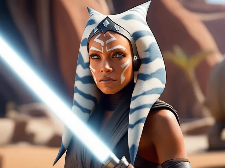 star wars,dynamic pose, ahsoka ,
unreal engine 5 render, a detailed matte photo, photorealism,
crystal clear,(high contrast),
(Gorgeous Photo:1.3) of (Ultra detailed:1.3), 8k, masterpiece, ((ultra detailed:1.1)), 16k textures, cinematic look, intricate,epic, UHD, DSLR, raw photo,
 <lora:sdxl_lora_ahsoka:0.6>