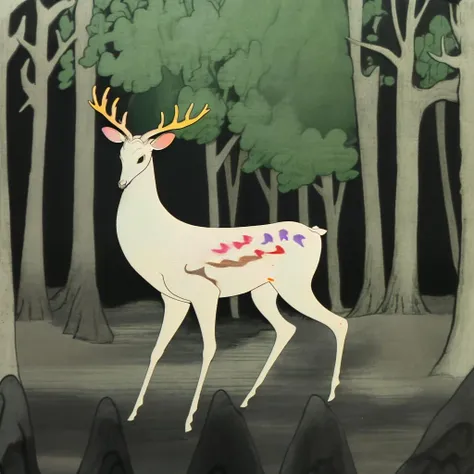 1White deer, best quality, masterpiece,Forest background, sunshine,<lora:jiuselu:0.8>