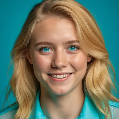 RAW photograph, Danish woman, 25 years old, golden blonde hair, aqua eyes, medium close-up shot, shot from the front, joyful expression, neutral uniform photostudio background, highly detailed, professional, soft volumetric lighting, photographed on a Canon EOS R5, 50mm lens, F/2.8, HDR, 8k resolution, highres, high detail,