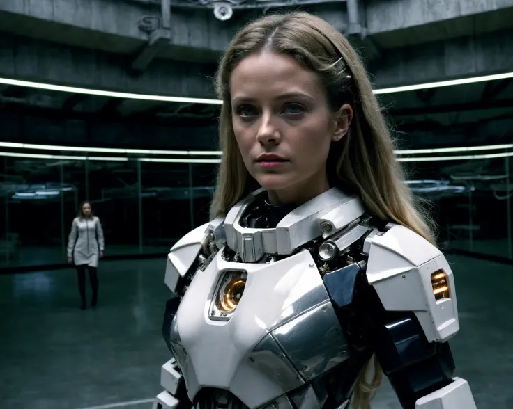 from westworld <lora:westworld_offset:1>, (RAW photo, 4k, masterpiece, high res, extremely intricate) (photorealistic:1.4), cinematic lighting 1girl, solo focus, indoors,the upper part of the body, masterpiece, best quality, extremely detailed CG unity 8k wallpaper, beautiful detailed eyes, artbook, photo, real, realistic, female android robot, (silver, long hair), mecha girl, mechanical parts, space station, Expressive Hues, Vibrant Palette,B lack and white clothes, <lora:more_details:0.5> <lora:mecha_offset:1>