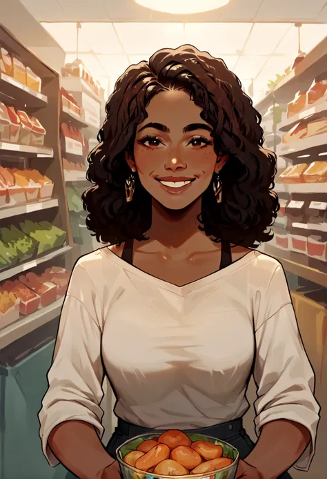 score_9, score_8_up, score_7_up  <lora:HentaiEbony:0.9> 1girl, safe for work, body, <lora:Perfect Hands:0.9>, ebony, dark skin, supermarket, smiling, looking at viewer, different ages