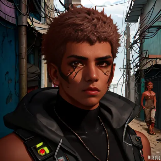 MeinaMix, stunning shot, [[brown guy]], face detailed, cyberpunk streets,  brazilian, boy, guy, favela, 4k, 8k