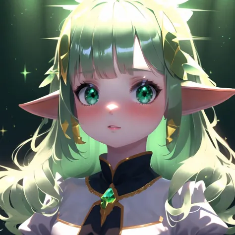 1girl, solo, masterpiece, (best quality), ultra-detailed:1.3, absurdress, 3d, beautiful ilumination, colorful skin:1.1, girl,

colorful, (lalafell), crystal green hair, long hair, puffy round cheeks, Green eyes, cute, idol, dance on stage, halo, ray tracing, light notes, magic, 

<lora:lalafellFFXIV_v10:0.6>
 <lora:Body_GlassHair_V1:0.75>