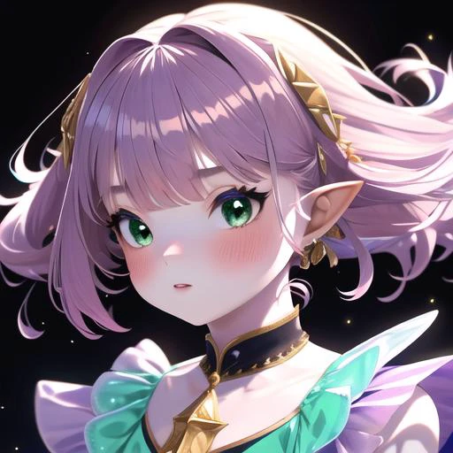 1girl, solo, masterpiece, (best quality), ultra-detailed:1.3, absurdress, 3d, beautiful ilumination, colorful skin:1.1, girl,

colorful, (lalafell), crystal purple hair, long hair, puffy round cheeks, Green eyes, cute, idol, dance on stage, halo, ray tracing, light notes, magic, 

<lora:lalafellFFXIV_v10:0.6>
 <lora:Body_GlassHair_V1:0.6>