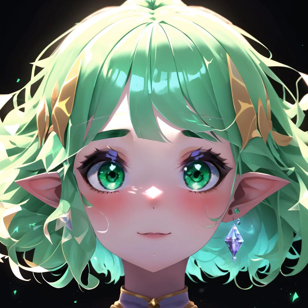 1girl, solo, masterpiece, (best quality), ultra-detailed:1.3, absurdress, 3d, beautiful ilumination, colorful skin:1.1, girl,
colorful, (lalafell), crystal green hair, long hair, puffy round cheeks, Green eyes, cute, idol, dance on stage, halo, ray tracing, light notes, magic,
<lora:lalafellFFXIV_v10:0.6>
<lora:Body_GlassHair_V1:0.75>
