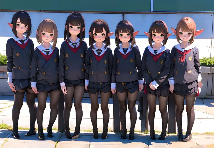 Multiple_girls, 6+girls, lineup, <lora:LalafellXIV_v1:0.9>, Lalafell, brown hair, green eyes, bob cut, pov, full body, school uniform, classroom, <lora:multipleGirlsGroup_v10:0.8> Standing, graduation ceremony, chibi,