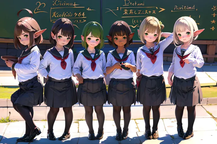 Multiple_girls, 6+girls, lineup, <lora:LalafellXIV_v1:0.9>, Lalafell, brown hair, green eyes, bob cut, pov, full body, school uniform, classroom, <lora:multipleGirlsGroup_v10:0.8> Standing, graduation ceremony, chibi,