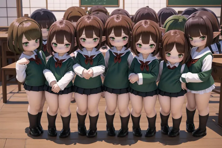 Multiple_girls, 6+girls, lineup, <lora:LalafellXIV_v1:0.9>, Lalafell, brown hair, green eyes, bob cut, pov, full body, school uniform, classroom,
<lora:multipleGirlsGroup_v10:0.7> Standing, graduation ceremony, chibi,