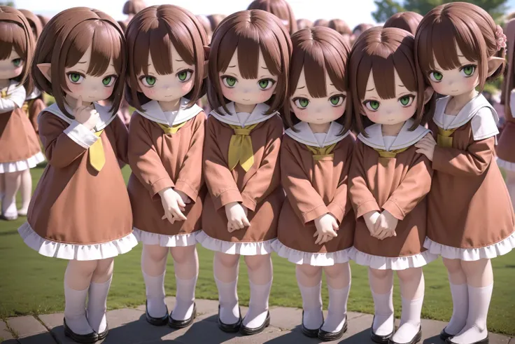 Multiple_girls, 6+girls, <lora:LalafellXIV_v1:0.9>, Lalafell, brown hair, green eyes, full body, pink dress, children,Group_picture,
<lora:multipleGirlsGroup_v10:0.5> Standing, graduation ceremony, chibi,