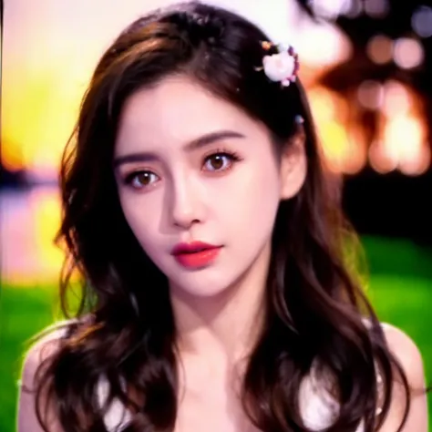 best quality, ultra high res, (photorealistic:1.4), 1girl, nude, small breast,pink nipples, black choker, bare shoulders, solo focus, looking at viewer,fair skin,sunset,cherry tree,photon mapping, physically-based rendering, RAW photo, highly detailed background,depth of field,cherry blossoms,detailed face,shiny skin,full body, <lora:angelababy_1:1>