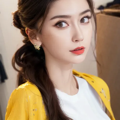 photorealistic,realistic, solo, photorealistic, best quality, ultra high res, standing, fashionable and trendy atmosphere, walk-in closet, designer clothing and accessories, fashion shirt, beautiful, masterpiece, best quality, extremely detailed face, perfect lighting,1girl, best quality, ultra high res, photorealistic, ultra detailed, masterpiece, best quality, <lora:angelababy_1:1>