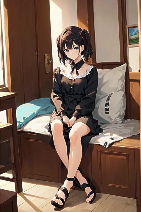 {{{masterpiece}}}, {{{best quality}}}, {{ultra-detailed}}, {illustration}, {{an extremely delicate and beautiful}},everyday, cute, girl, energetic, active, tomboy, jumping, black hair, cute panties, skirt fluttering and panties visible, You can see cleavage, (nsfw:0.5)