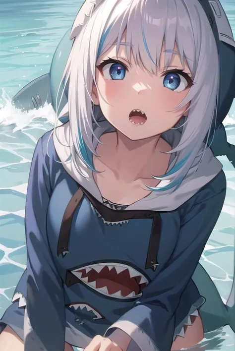guragawr, <lyco:guragawr-lyco-nochekaiser:1>,
gura gawr, blue hair, grey hair, medium hair, multicolored hair, shark girl, sharp teeth, two side up, teeth,
BREAK (animal hood:1.5), blue nails, fins, fish tail, hood, long sleeves, (shark hood:1.5), shark tail, tail,
BREAK looking at viewer,
BREAK outdoors, ocean, submerged,
BREAK <lyco:GoodHands-beta2:1>, (masterpiece:1.2), best quality, high resolution, unity 8k wallpaper, (illustration:0.8), (beautiful detailed eyes:1.6), extremely detailed face, perfect lighting, extremely detailed CG, (perfect hands, perfect anatomy),