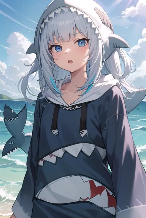 guragawr, <lyco:guragawr-lyco-nochekaiser:1>,
gura gawr, blue hair, grey hair, medium hair, multicolored hair, shark girl, sharp teeth, two side up, teeth,
BREAK animal hood, blue nails, fins, fish tail, hood, long sleeves, (shark hood:1.5), shark tail, tail,
BREAK looking at viewer,
BREAK outdoors, ocean, submerged,
BREAK <lyco:GoodHands-beta2:1>, (masterpiece:1.2), best quality, high resolution, unity 8k wallpaper, (illustration:0.8), (beautiful detailed eyes:1.6), extremely detailed face, perfect lighting, extremely detailed CG, (perfect hands, perfect anatomy),