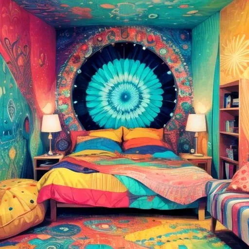 p4a psychedelic empty bedroom <lora:p4a_v1_a-lora-e20:1>