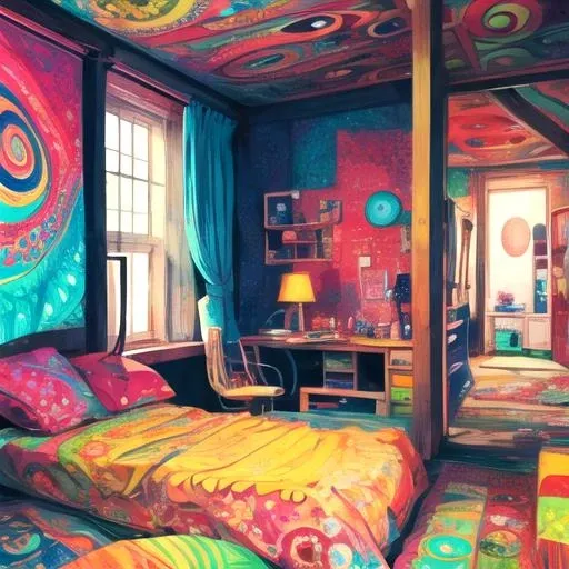 p4a psychedelic empty bedroom <lora:p4a_v1_a-lora-e20:1>