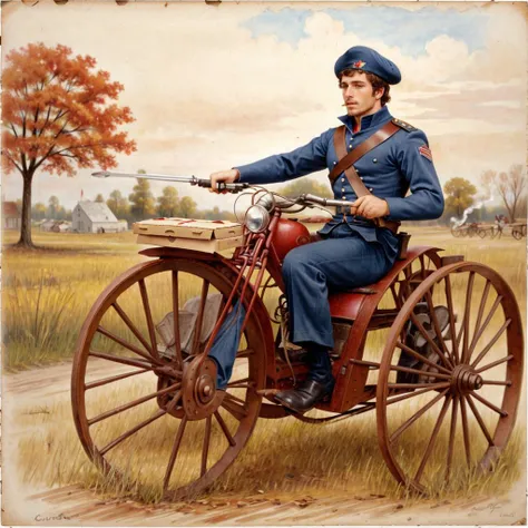 <lora:p1zz4d3l1v3ry Pizza Delivery:1> a man delivering pizza on a civil war battlefield, cannon, smoke, battle