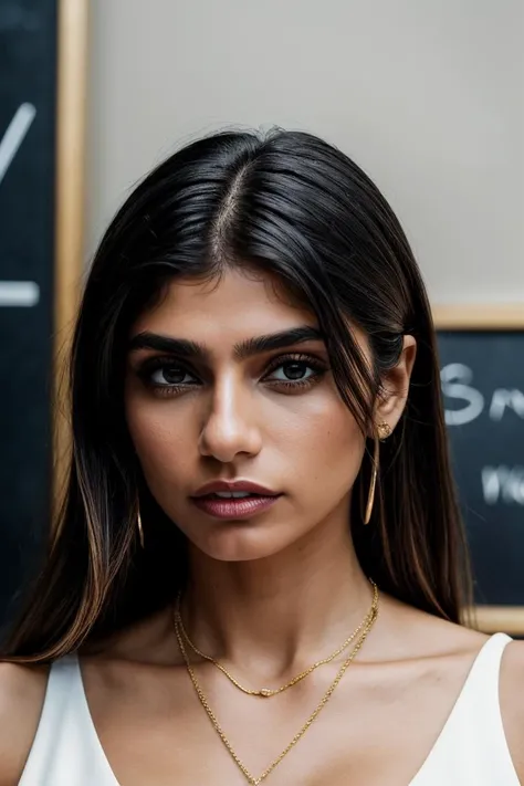 photo of gorgeous (m1akhal1fa-130:0.99), a beautiful woman, perfect hair, (award winning modern photography), (Viridian midi dress, gold chain necklace, and espadrilles:1.1), 85mm, (analog, cinematic, film grain:1.3), (A cozy coffee shop with chalkboard menus:1.2), detailed eyes, (epiCPhoto), necklace, eyeliner, (looking at viewer:1.2), (cinematic shot:1.3), PA7_Portrait-HL_v2