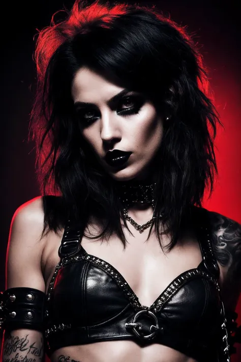 [woman:lady],
a beautiful woman,perfect hair,
Punk rock-inspired attire, featuring edgy and rebellious fabrics, energetic and rebellious pose, low-angle shot, (gritty and bold tones, gritty and raw editing), (Rock Concert Setting, with a high-energy and rebellious atmosphere), fierce and intense eyes, a rebellious and defiant expression, bold and dark lips, (rebellious gaze: 1.1), punk-inspired accessories with a rock and roll edge, (rock concert shot: 1.3), (dramatic and dynamic lighting, creating a high-energy and edgy atmosphere with strong contrasts and dramatic shadows),
<lora:add_detail:0.6>