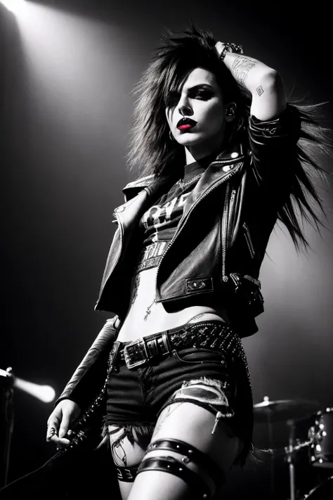 a beautiful woman,perfect hair,
Punk rock-inspired attire, featuring edgy and rebellious fabrics, energetic and rebellious pose, low-angle shot, (gritty and bold tones, gritty and raw editing), (Rock Concert Setting, with a high-energy and rebellious atmosphere), fierce and intense eyes, a rebellious and defiant expression, bold and dark lips, (rebellious gaze: 1.1), punk-inspired accessories with a rock and roll edge, (rock concert shot: 1.3), (dramatic and dynamic lighting, creating a high-energy and edgy atmosphere with strong contrasts and dramatic shadows),
<lora:add_detail:0.6>
