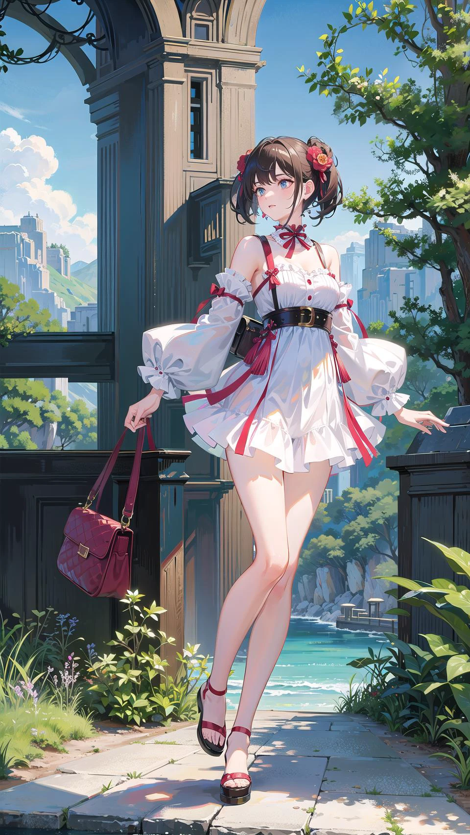 masterpiece, best quality,1girl, (full body:1.5), solo,scenery background, scenery,far shot,clear face