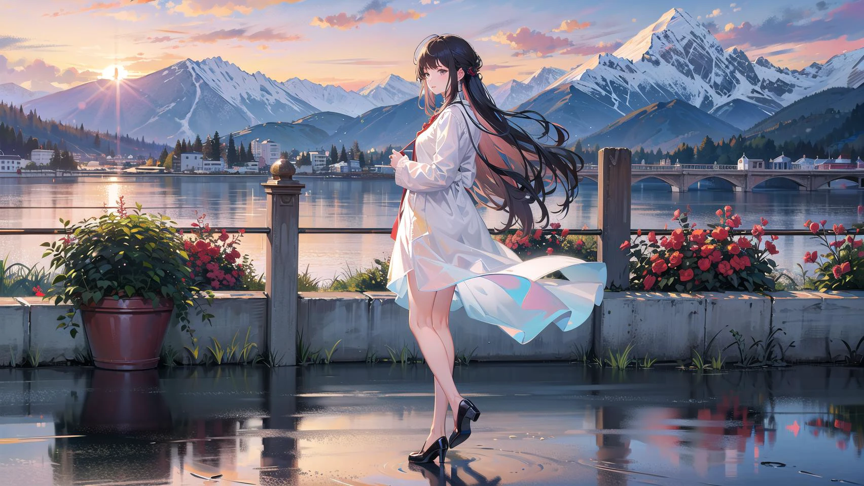 masterpiece, best quality,1girl, (full body:1.5), solo,scenery background, scenery,far shot,clear face