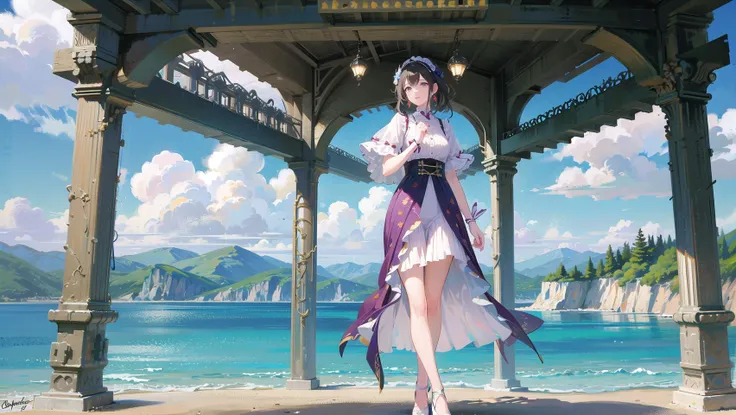 masterpiece, best quality,1girl, (full body:1.5), solo,scenery background, scenery,far shot,clear face
