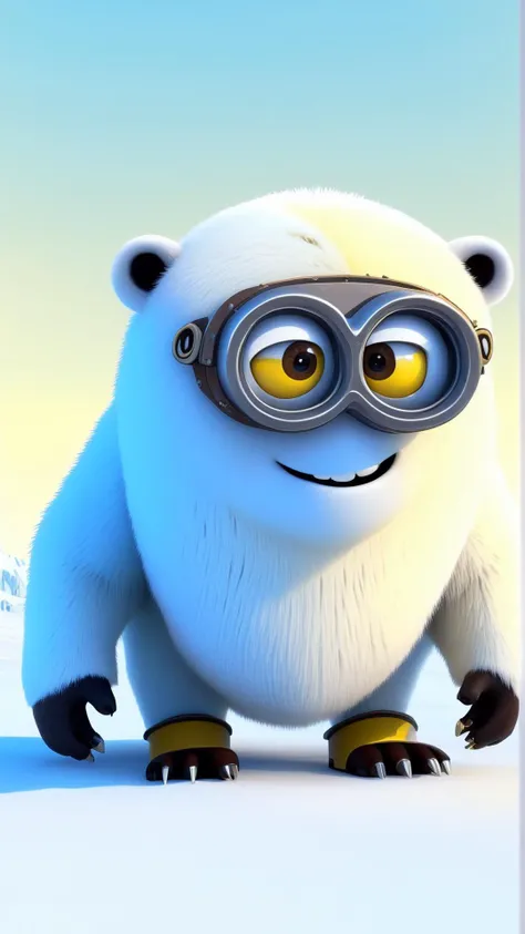 fantasy, archaeology theme, <lora:MinionStyleXL:1.3> MinionStyle a cyber-enhanced polar bear hunting in the tundra as a minion, 3D, pixar, CG