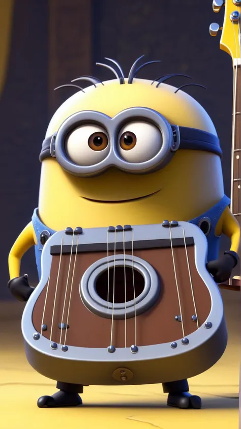 fantasy, archaeology theme, <lora:MinionStyleXL:1.3> MinionStyle Guitar slide as a minion, 3D, pixar, CG