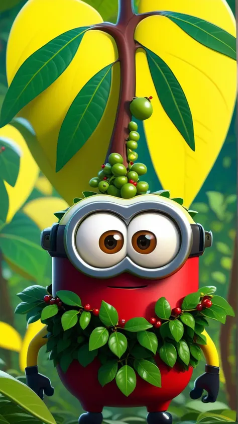 <lora:MinionStyleXL:1.3> MinionStyle shiny leaves of a coffee plant bearing red berries as a minion, 3D, pixar, CG, (colorful:1.2)