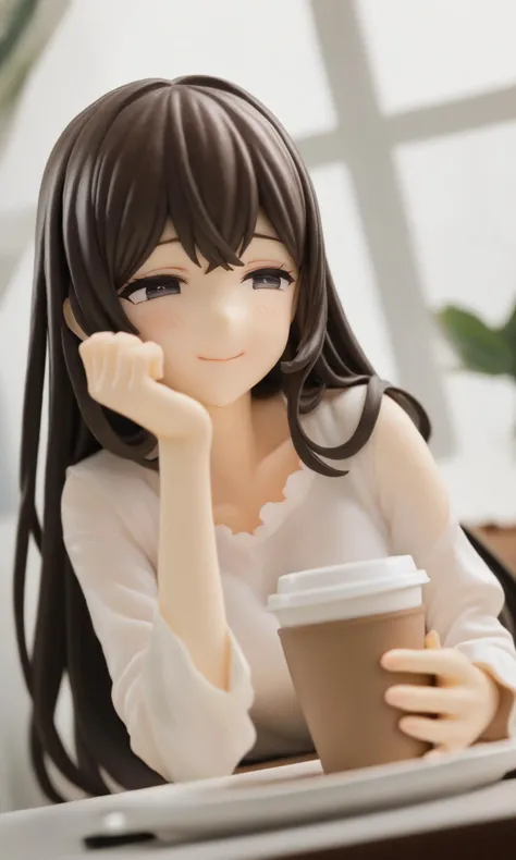 best quality,masterpiece,long hairs, black hairs, 1girl, solo, pretty face, black eyes, closed eyes, shy, closed mouth with smile, happy, cheerful, dynamic angle, dynamic pose, delicate eyes, big eyes, holding a coffee, in the office, enjoying the fragance of coffee,
delicate sunlight and shadows, motion blur, best quality, highres, delicate details, analog, old faded photo, old polaroid,figure