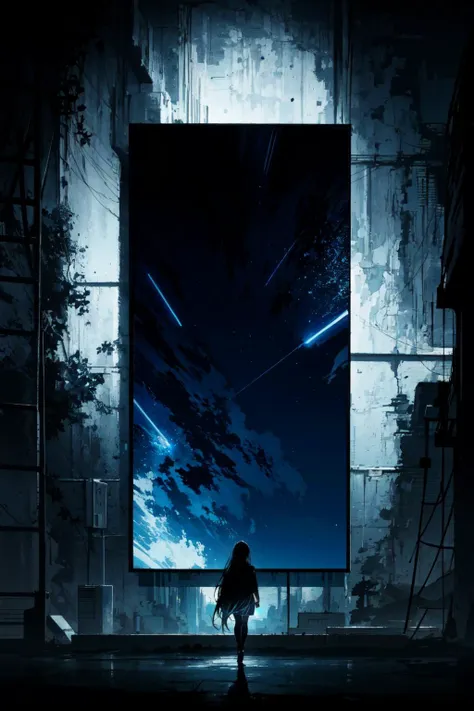 (best art,:1.3),
silver theme,black theme,white theme,blue theme,long hair ultra high res, masterpiece, best quality, <lora:DarkIncursioStyle:0.8> night, (dark environment)