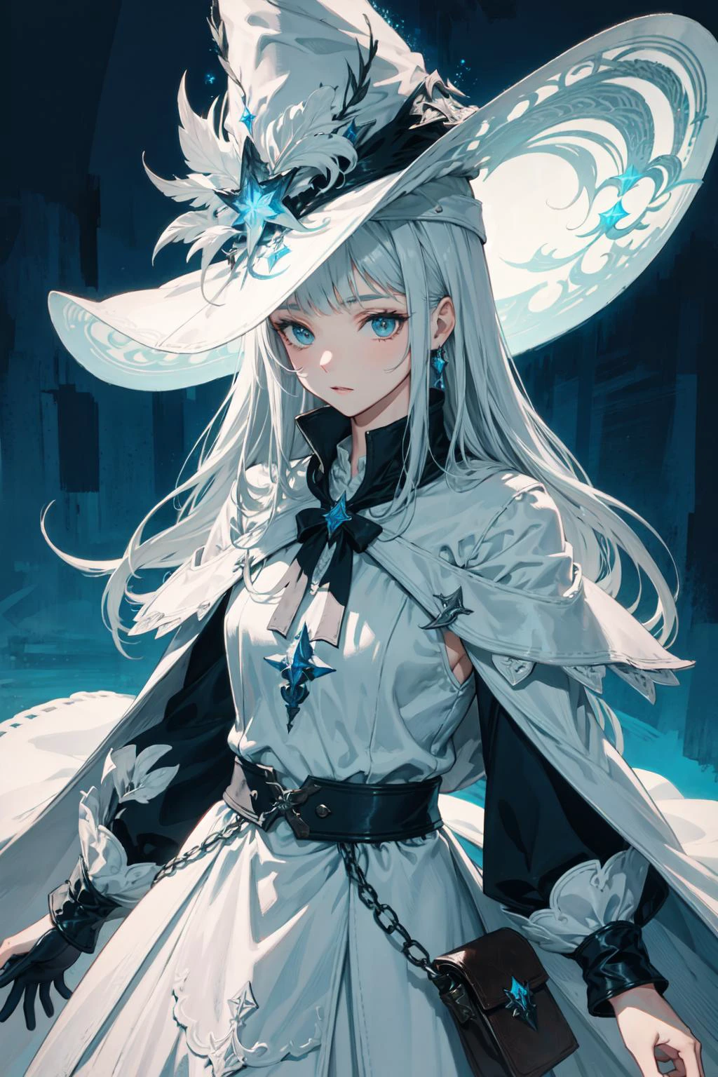 (best art,:1.3),
silver theme,black theme,white theme,blue theme,long hair ultra high res, masterpiece, best quality, <lora:edgWhiteMage_MINI:0.8> edgWHM, white mage robe, white mage hat