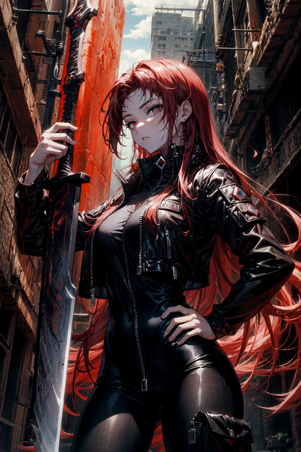 (best art,tyrannical,Biopunk's sword,:1.3),(1 perfect detail giant sword made by flesh and bone,1 giant eyes on giant sword,:1.4),
golden ratio, dark red theme, red theme,
white skin,1 girl,tall,perfect detail red eyes,perfect detail face,perfect hands,perfect fingers,
ultra high res, masterpiece, best quality,
<lora:add_detail:0.96><lora:Gebura:1> <lora:Concept_SwordOverShoulder:0.2> weapon over shoulder,standing,hand on hip