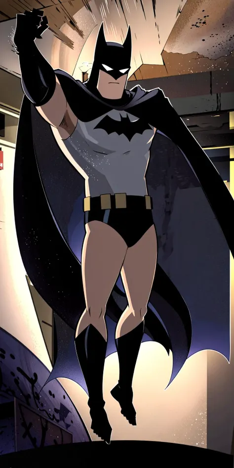 " Batman vestindo trajes de banho com uma barba aparada. Ele possui uma sunga escura, displaying the large bulge in it,  ele tem o cabelo curto militar, creating massive waves and splashes, usando apenas sunga, not shirt, topo menos, Underwear with bulky bulge (NSFW:1.5) grande, largo"