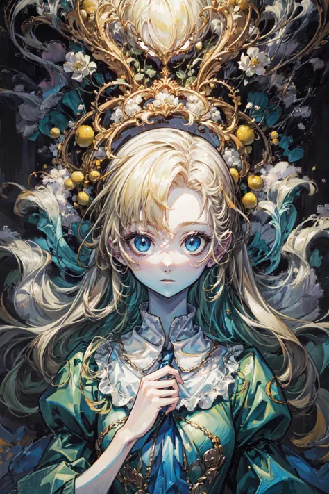 (abstract art:1.3), style of Yuko Shimizu, lemon theme,white theme,green theme, 1girl,white skin, gold long hair, ultra high res, masterpiece, best quality, <lora:acid_fluid_lora:0.39> <lora:M4rbleSCNEWCIVIT:0.41> <lora:add_detail:0.96>  <lora:maryibv6:1> <lora:perfect fingers :0.3>