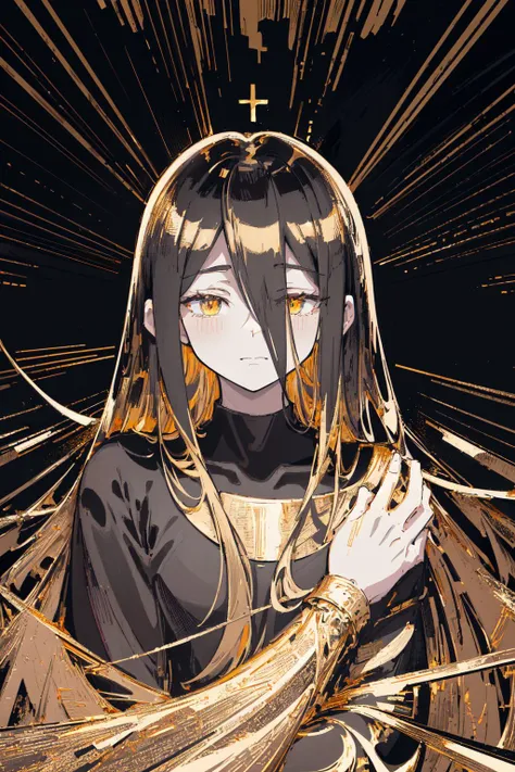 super detailed, (glowing background:1.25),(best art,masterpiece,best quality,:1.5),((Flat papercut style:1.4)),
(dark gold line,black theme,:1.3)
,8k,high-res,highest details,
,flowing colorful  ink,cross the stars, blackhole,  clean cuts, paper, sharp edges, minimalist, color block <lora:sadako-10:0.8> Sadako, hair over eyes, pale skin, grey skin