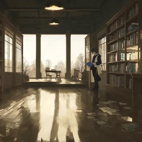 (best quality,master piece:2,),stripe art,library,peaceful,slience,Neatly discharged books,
