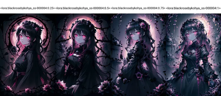 gorgeous and stylish oil painting,details eye coloring,strong color contrast,
(solo,
1 girl composed of black roses,black glowing wavy hair, glowing pink eyes :1.3),
(black rose theme, brightness absorbing flowers,vines, thorns:1.3),
extremely holy atmosphere, ultra high res,<lora:blackrosebykohya_ss-000004:0.25>
blackrose, blackrosetheme, madebyblackrose,