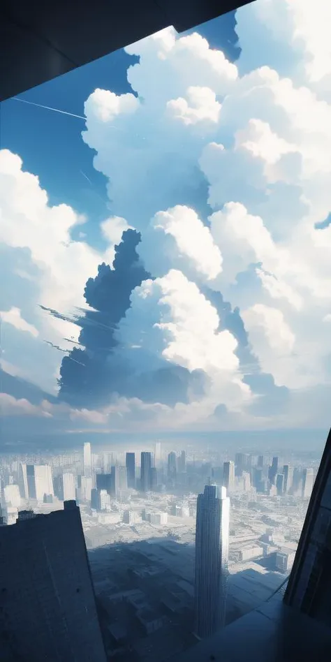 gorgeous and stylish monochrome ,extreme detailed,highres,4k,illustration,game cg,sky,cloud,city,skyline,,cumulonimbus cloud,camera flash,  <lora:skyClouds:0.8>,